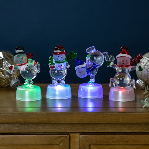 LED Lighted Color Changing Snowmen Acrylic Christmas Decorations - 4.25" - Set of 4 - IMAGE 1