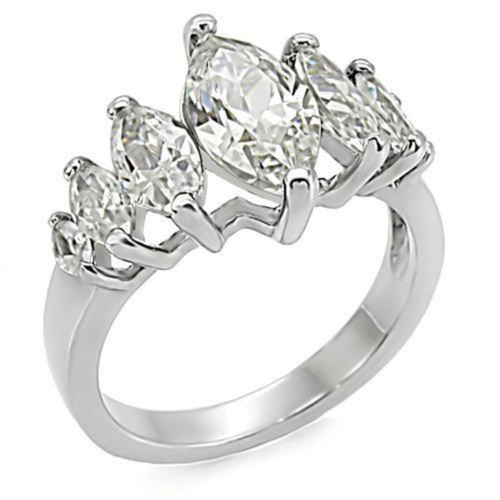 Women's Stainless Steel Engagement Ring with Marquise Shaped Cubic Zirconia - Size 8 - IMAGE 1