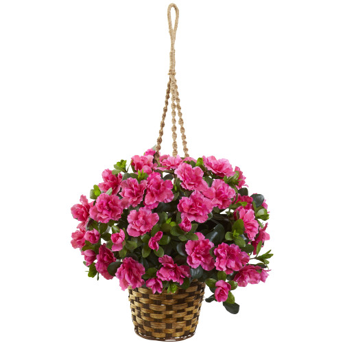 28" Pink Azalea Artificial Silk Flower with Hanging Basket - IMAGE 1