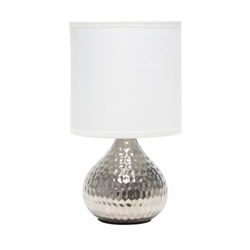 9.25" Silver Hammered Porcelain Table Lamp with White Drum Shade - IMAGE 1