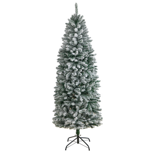 6' Slim Flocked Montreal Fir Artificial Christmas Tree, Unlit - IMAGE 1
