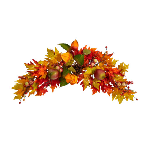 38” Fall Harvest Maple Leaf with Berries Artificial Swag, Unlit - IMAGE 1