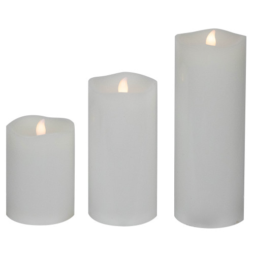 LED Flickering Flameless Wax Pillar Candles - 8" - White - Set of 3 - IMAGE 1