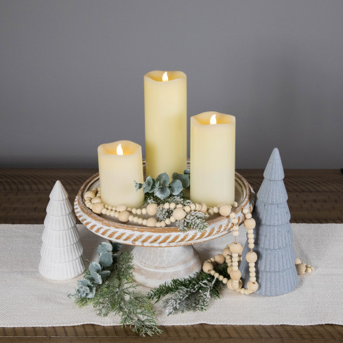 LED Flickering Flameless Wax Pillar Candles - 8" - Cream - Set of 3 ...