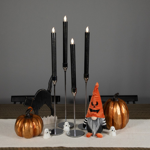 LED Flickering Flameless Solid Taper Halloween Candles 9.5" - Black - Set of 4 - IMAGE 1
