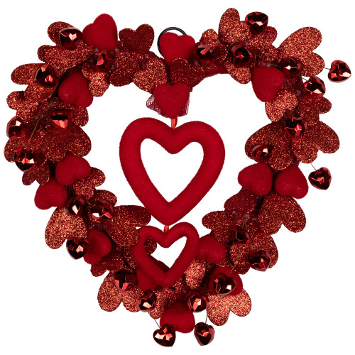 Red Heart Shaped Glittered Valentine's Day Wreath, 22-Inch - IMAGE 1