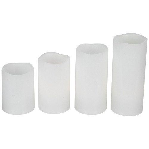 LED Flameless Flickering Solid Wax Pillar Candles - 7" - White - Set of 4 - IMAGE 1