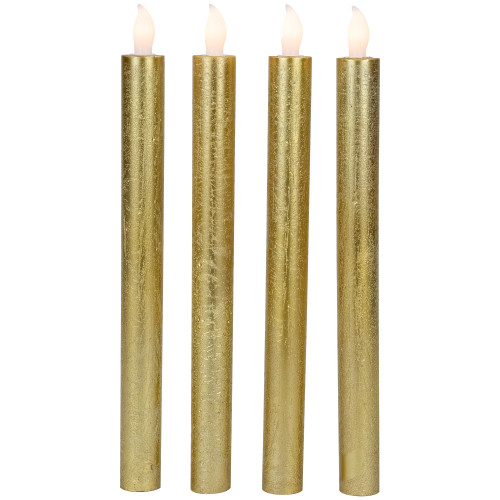 Set of 4 Textured Gold-tone LED Flameless Flickering Taper Candles 9.5" - IMAGE 1