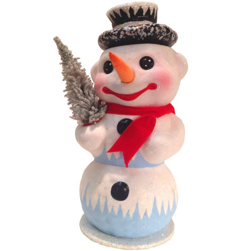 7.5" Vibrant Unique Snowman Schaller Paper Mache Candy Container - IMAGE 1