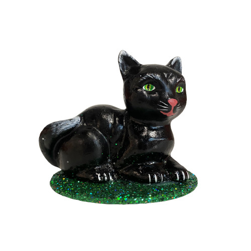 2.5” Paper Mache Small Black Cat Halloween Figurine - IMAGE 1