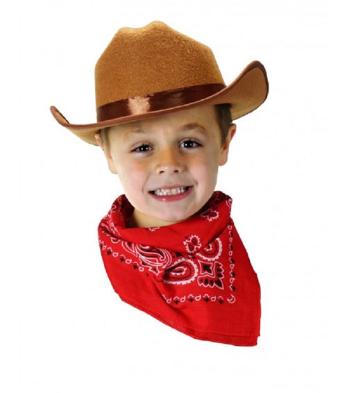 Brown Cowboy/Cowgirl Hat with Red Bandanna - IMAGE 1