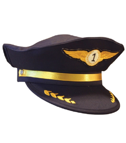 9” Navy Blue and Gold Jr. Airline Pilot Costume Hat - IMAGE 1