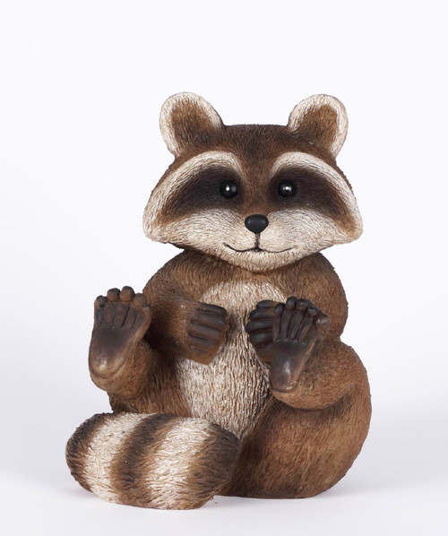 Sitting Playful Raccoon Outdoor Garden Statue - 11.25" - IMAGE 1