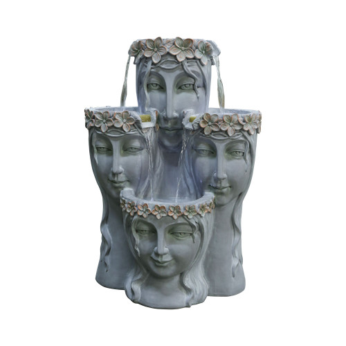 LED Lighted Cascading Flower Girl Outdoor Water Fountain - 31.75" - IMAGE 1