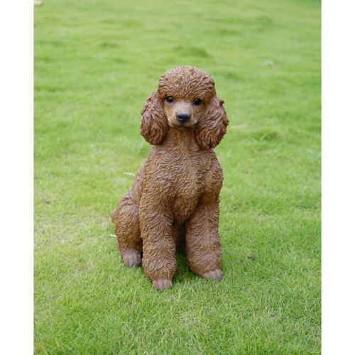 Sitting Poodle Dog Outdoor Garden Statue - 19" - Brown - IMAGE 1