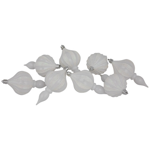 8ct White Shatterproof Finial Christmas Ornaments, 4.75" - IMAGE 1