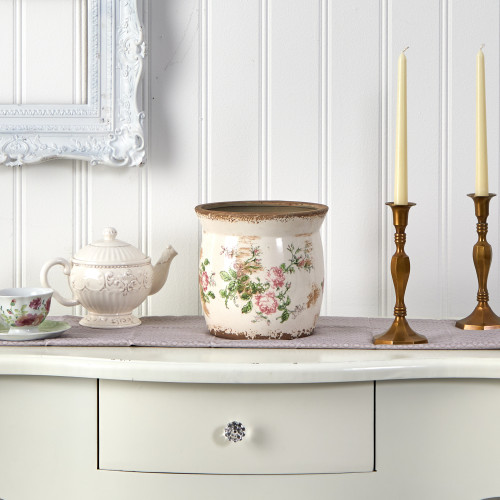 Tuscan Floral Print Ceramic Planter - 8" - IMAGE 1