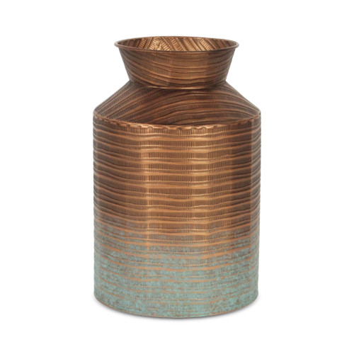 Tapered Cylindrical Milk Jug Vase Tabletop Decoration Copper Toned Metal - Large - 11" - IMAGE 1