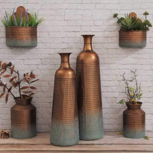 Large Handmade Striped Tapered Vase - 28.5" - Copper Finish - IMAGE 1