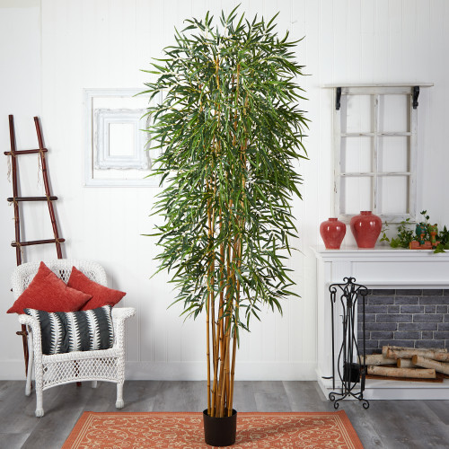 Two-Tone Bamboo Silk Artificial Potted Tree - 8' - IMAGE 1