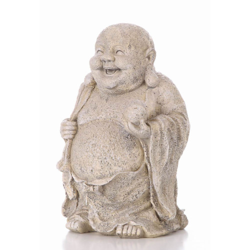 Happy Buddha Holding a Ball Outdoor Garden Statue - 13" - Gray - IMAGE 1