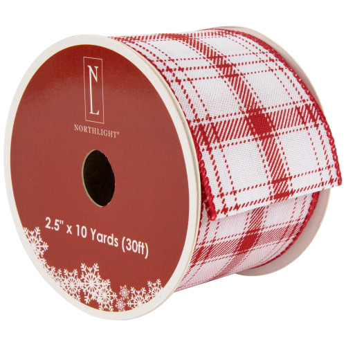 Red and White Plaid Wired Craft Christmas Ribbon 2.5" x 10 Yards - IMAGE 1