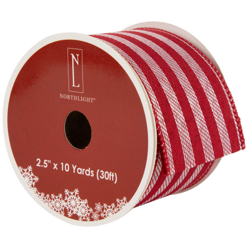 Red and White Striped Wired Craft Christmas Ribbon 2.5" x 10 Yards - IMAGE 1