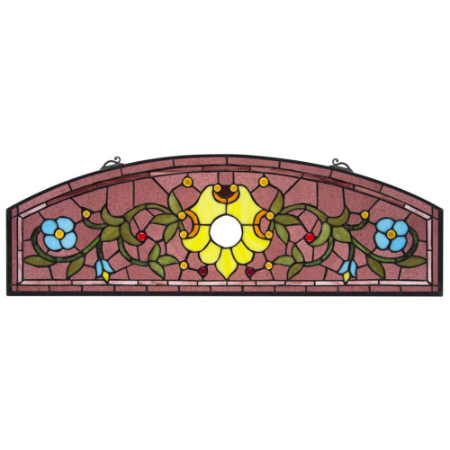 32" Red and Blue Tiffany Ambrosia Demi Lune Stained Glass Window - IMAGE 1