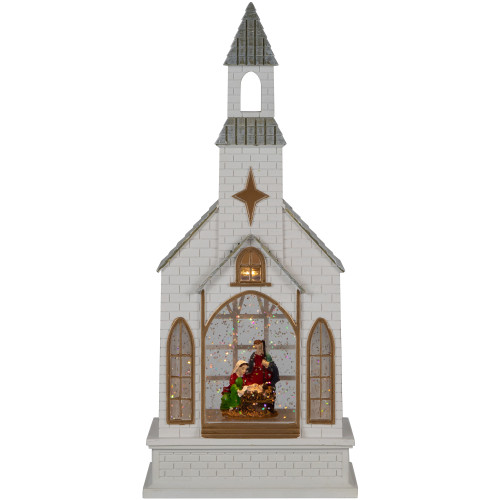 12" LED Lighted Holy Family Church Scene Christmas Snow Globe - IMAGE 1