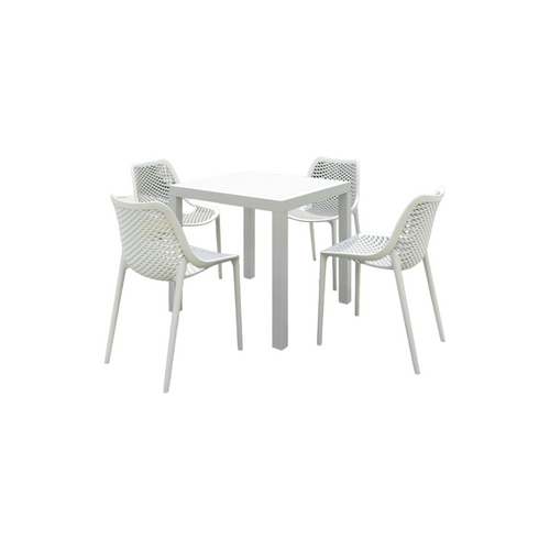 5-Piece White Stackable Square Outdoor Patio Dining Set 32.25" - IMAGE 1