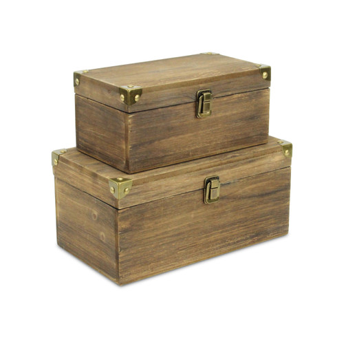 Set of 2 Brown and Gold Contemporary Sized Accent Storage Boxes 12" - IMAGE 1