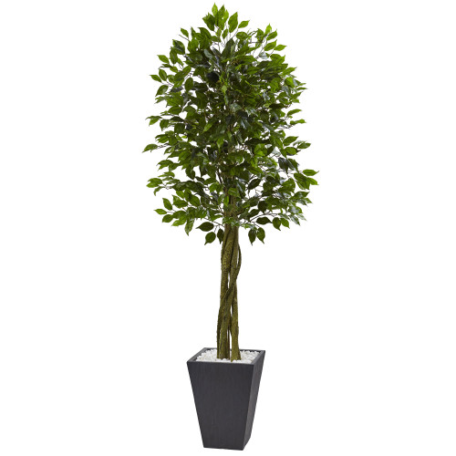 6.5' Ficus Outdoor Artificial Tree with Slate Planter - IMAGE 1