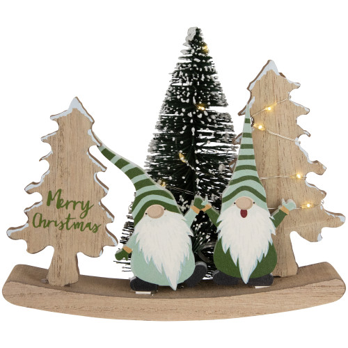 LED Lighted Gnomes and "Merry Christmas"  with Trees Decoration - 6.5" - IMAGE 1
