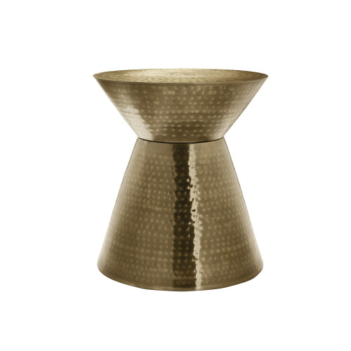 Hammered Hand Crafted Angular Hour Glass Shaped Drum End Table - 22" - Gold - IMAGE 1