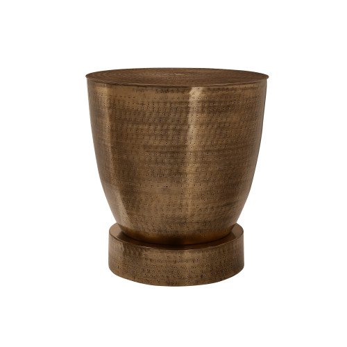 Hammered Hand Crafted Drum Shaped End Table - 22" - Copper - IMAGE 1