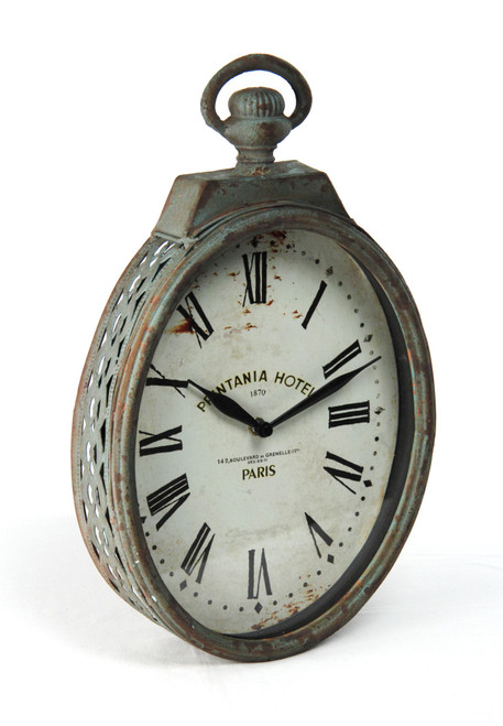 14.5" Ivory and Green Distressed Finish Oval Table Clock - IMAGE 1