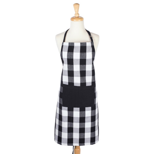 Buffalo Check Adjustable Kitchen Apron with Pocket - 32" - Black and White - IMAGE 1