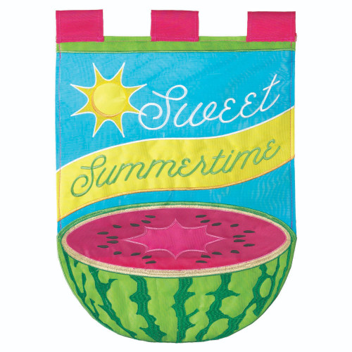 Double Applique "Sweet Summertime" with Watermelon Print Outdoor Flag 42" x 29" - IMAGE 1