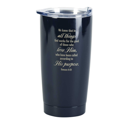 6.75" Stainless Steel Verse of Roman 8:28 Travel Tumbler, 20oz. - IMAGE 1