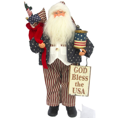 18" Patriotic "God Bless the USA" Standing Santa Christmas Figure - IMAGE 1