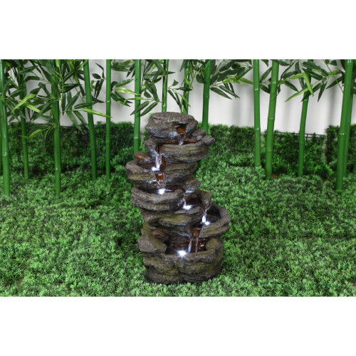 LED Lighted Cascading Rock Outdoor Garden Water Fountain - 18.25" - IMAGE 1
