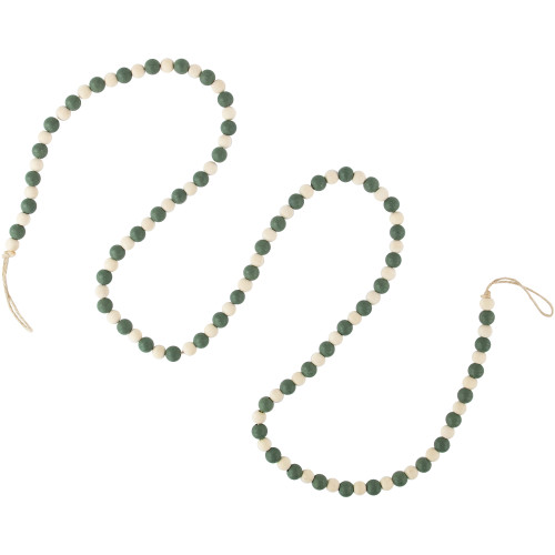 6' Green and Cream Wooden Beads Christmas Garland, Unlit - IMAGE 1