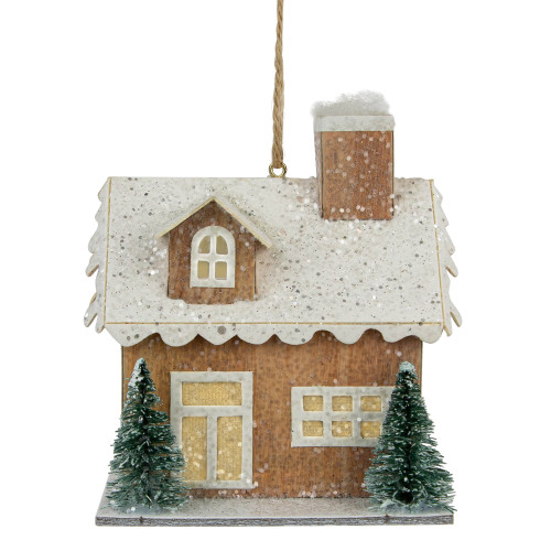 Battery Operated Lighted Rustic House Christmas Ornament - 4" - Beige - IMAGE 1