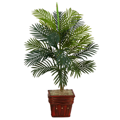 3.25' Artificial Areca Palm Silk Plant with Wicker Basket - IMAGE 1
