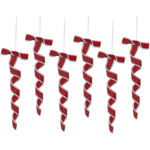 6ct Frosted Red and White Candy Twist Christmas Ornaments 9" - IMAGE 1