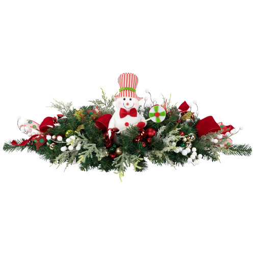 Candy Cane Snowman and Ornaments Christmas Swag - 37.5" - Unlit - IMAGE 1