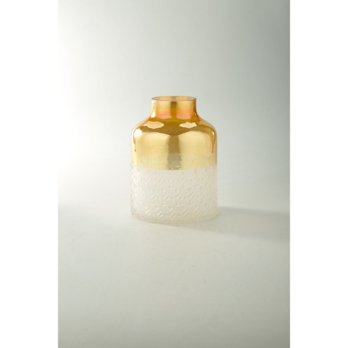 8" Gold and White Base Embossed Leaf Pattern  Glass Vase - IMAGE 1