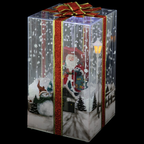 Musical Santa Lighted Snowing Gift Box Glittered Christmas Decoration - 12" - IMAGE 1