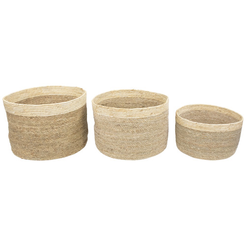 Set of 3 Twisted Weave and Zig Zag Sewn Seagrass Storage Baskets 16.5" - IMAGE 1