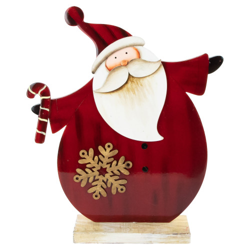 12" Santa with Candy Cane Wooden Christmas Decoration - IMAGE 1